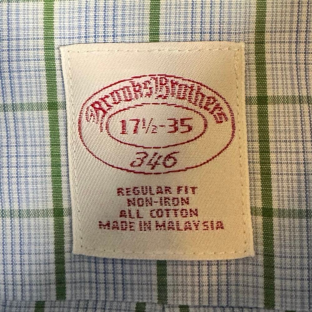 Brooks Brothers 346 Men’s 17 1/2-35 Button Up Plaid Non-Iron Cotton French Cuffs - Picture 2 of 8